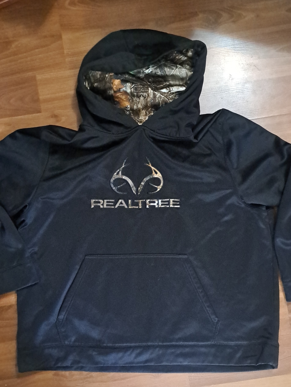 Realtree Black Hoodie with Camo-Lined Hood and Logo